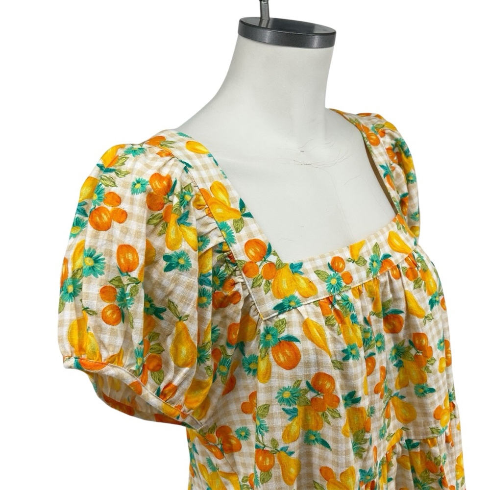 NWT Greylin Lora Square Neck Gingham and Fruit Print Cap Sleeve Dress Size Large - Picture 6 of 11